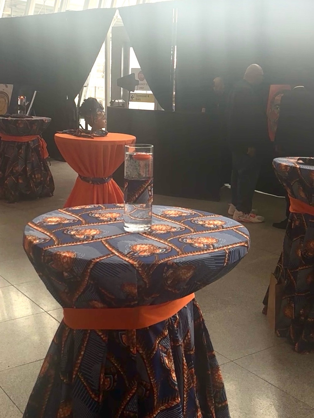 5 - Blue & Orange Ankara Print Cocktail Table Cover - 132” Round - Picture 3 of 6